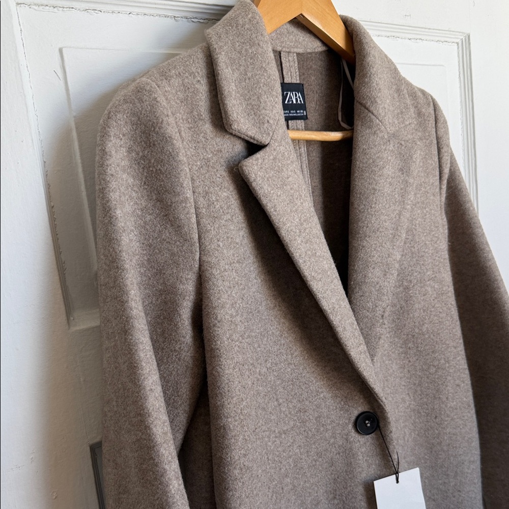 Zara Basic Soft Coat Front Button Beige Classic T… - image 13